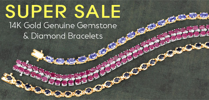 14K Gold Genuine Gemstone & Diamond Bracelets