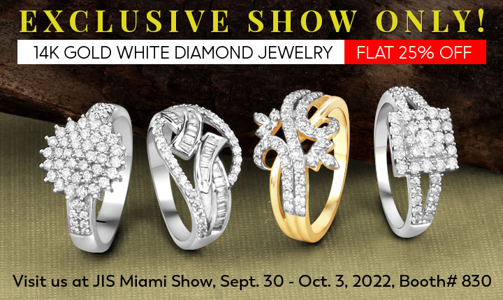 Exclusive Show Only! Flat 25% Off on 14K Gold White Diamond Jewelry