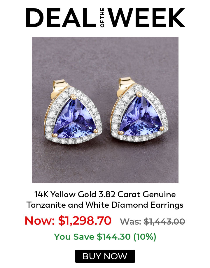 Deal of the Week 14K Yellow Gold 3.82 Carat Genuine Tanzanite and White Diamond Earrings Flat 10% Off!