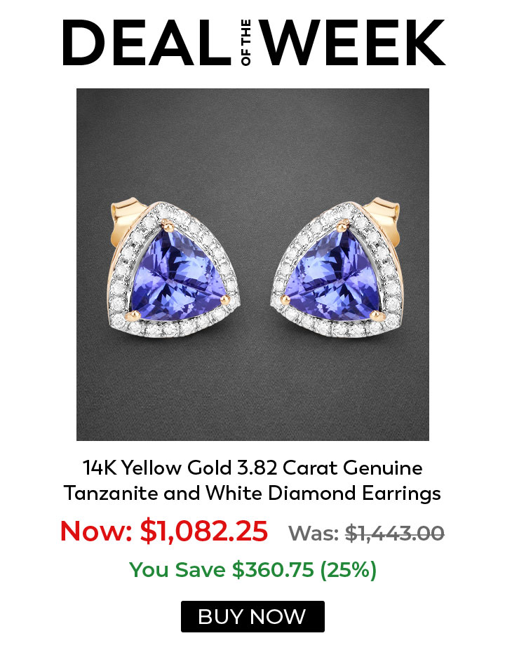 Deal of the Week 14K Yellow Gold 3.82 Carat Genuine Tanzanite and White Diamond Earrings Flat 25% Off!