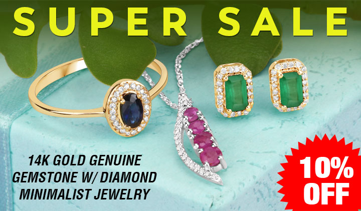 Super Sale Flat 10% Off on 14K Gold Genuine Gemstone w/ Diamond Minimalist Jewelry
