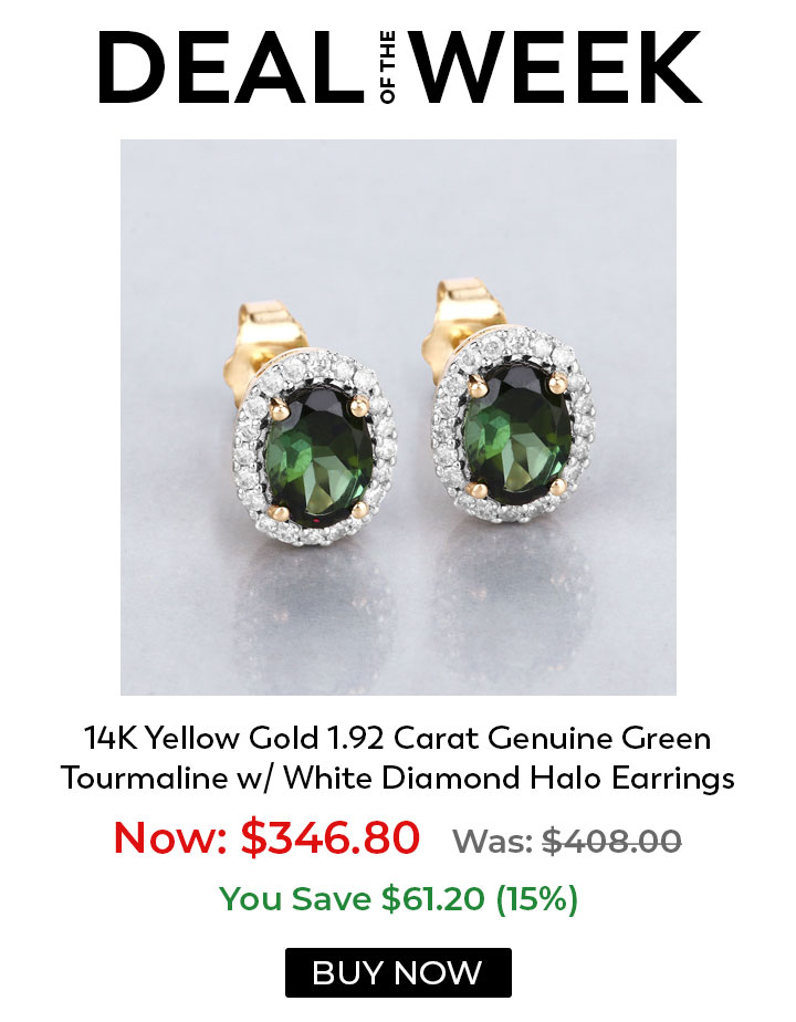 Deal of the Week 14K Yellow Gold 1.92 Carat Genuine Green Tourmaline w/ White Diamond Halo Earrings Flat 15% Off!