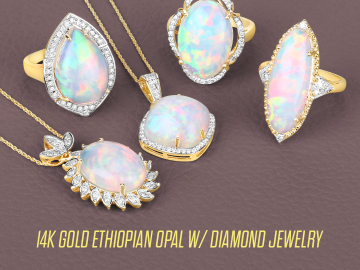 14K Gold Ethiopian Opal w/ Diamond Jewelry