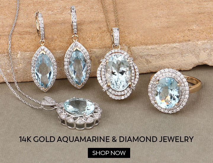 14K Gold Aquamarine & Diamond Jewelry