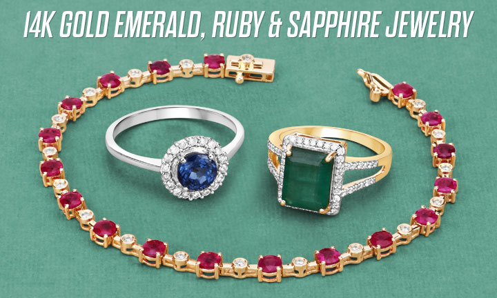 14K Gold Emerald, Ruby & Sapphire Jewelry