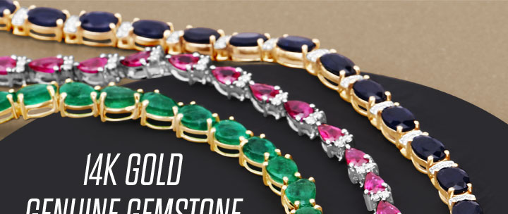 14K Gold Genuine Gemstone w/ Diamond Tennis Bracelets