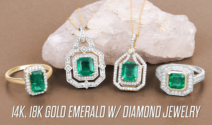 14K, 18K Gold Emerald W/ Diamond Jewelry