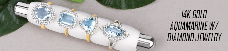 14K Gold Aquamarine w/ Diamond Jewelry. Shop Now!