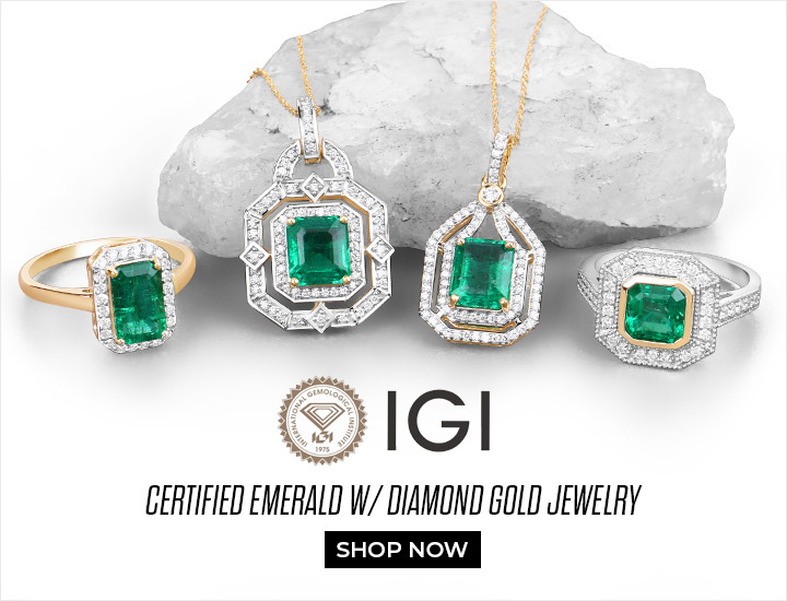 IGI Certified Emerald W/ Diamond Gold Jewelry