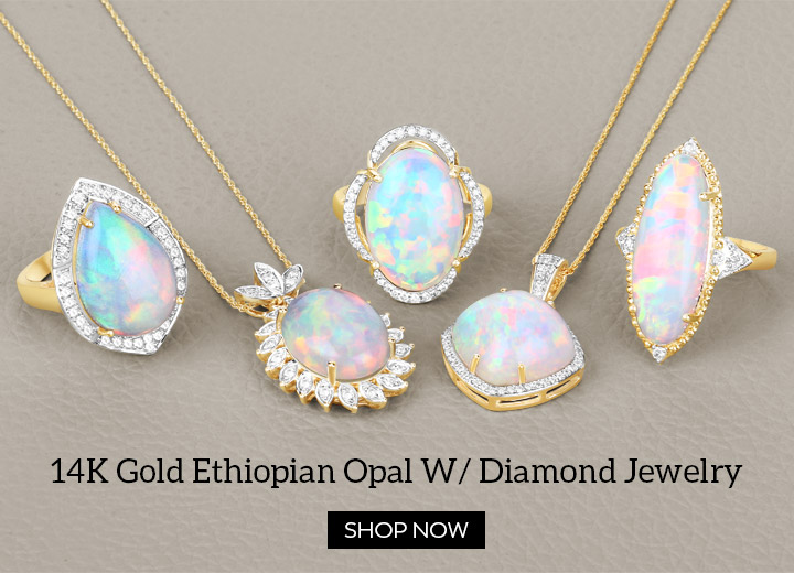 14K Gold Ethiopian Opal W/ Diamond Jewelry. Shop Now.