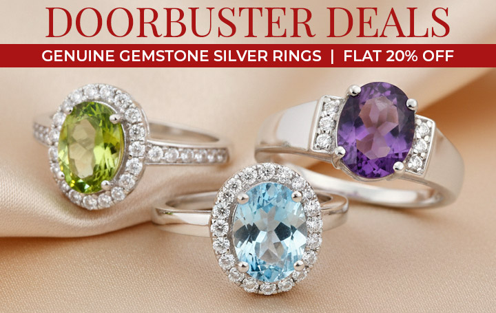 Doorbuster Deals: Genuine Gemstone Silver Rings | Flat 20% Off.